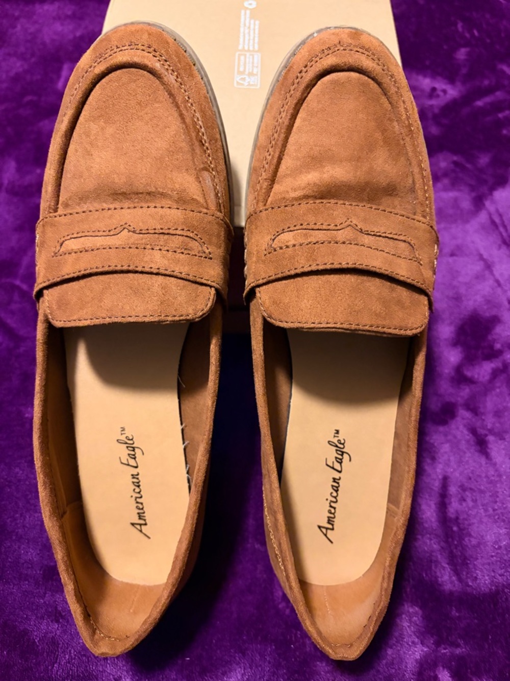 American Eagle Outfitters Suede Penny Loafers in Cognac